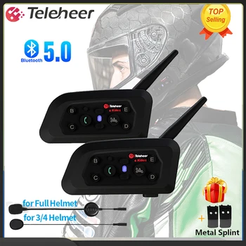 Teleheer V6-os PLUSZ Bukósisakot Bluetooth Headset Kaputelefon Vízálló, 6 Versenyző 1200m Kommunikátor 850mAh Interphone