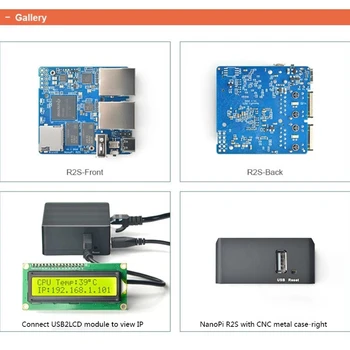 D5QC NanoPi R2S Nyílt Forráskódú Mini Router Kettős Ethernet Portok 1GB RK3328 a Smart Home Gateway Csomag Fém táska