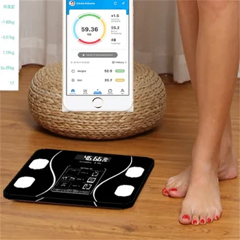 Testzsír mértéke Bluetooth BMI Testét Pikkelyek Smart Vezeték nélküli Digitális Fürdőszoba Súly Skála testösszetétel Analizátor Mérési Skála