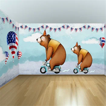 beibehang Szabott nagy falfestmény, Skandináv, Amerikai, kézzel festett rajzfilm medve hőlégballon elegáns gyermekek szoba háttérkép