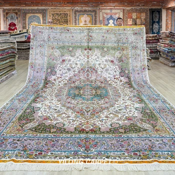 10'x14' Nagy Handwoven perzsa Selyem Szőnyeg Nappali Hálószoba (TJ493A)