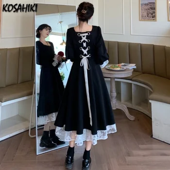 KOSAHIKI túlméretes Köntös Japán Gothic Lolita Ruha a Lány Patchwork Régi Kötést, Hosszú Ruha, Japán Stílus Kawaii Vestidos