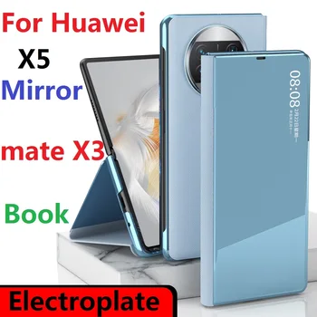 Galvanizáló Tükör Huawei Mate X5 X3 Eset Smart Touch View Ablakban Flip Book Ébredj FEL Alvó védőburkolat