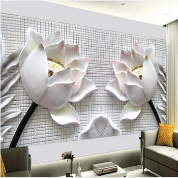 wellyu Egyéni nagyméretű freskók high - end három - dimenziós megkönnyebbülés lotus freskó TV háttér fali tapéta