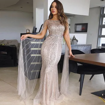 Sharon azt Mondta, Luxus Dubai Hableány Pezsgő Estélyi Ruha Köpeny Ujja arab Hivatalos Ruhák Nőknek Esküvői Buli SS209