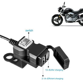 Dual USB Port 12V Vízálló Motoros Motoros Kormány Töltő 5V 1A/2.1 Adapter Tápegység Csatlakozó a Telefon Mobil