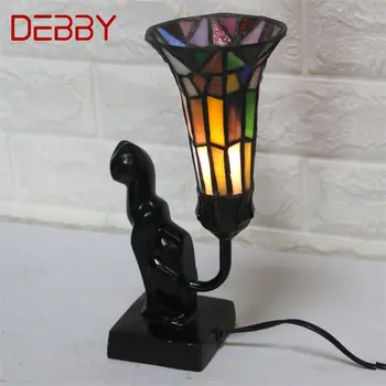 DEBBY Tiffany Üveg asztali Lámpa LED-es, Modern, Kreatív Macska Újdonság Íróasztal Lámpa Dekoráció, Otthon, Nappali, Hálószoba Éjjeli