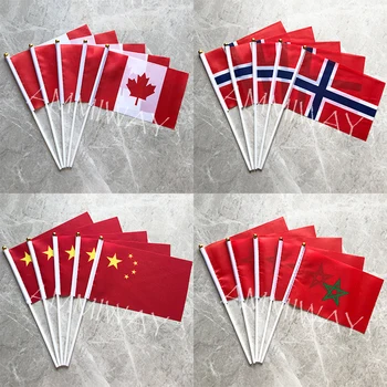 14x21cm 5db Kanada Kanadai Norvégia norvég Kínai Kéz Intett Zászló Kínai Marokkó Marokkói Kis Zászlókat, Transzparenseket Nagykereskedelmi