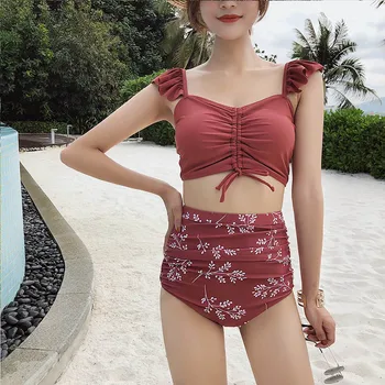 Koreai Tankini Meghatározott fürdőruhát a Nők Nyomtatás Szexi Bikini Három Darab Ünnepi Osztott Fürdőruha Női termál Fürdőzés Sui