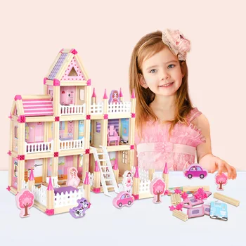 Fa Montessori Ház Miniatűr Gyerek DIY Babaház építőkövei Házat Játékok Lányok, Fiúk, Gyerekek Ajándékokat, Ünnepi Alkalommal