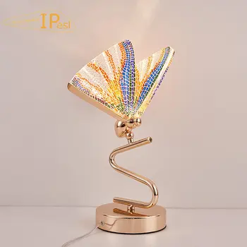Tervező Luxus Arany Pillangó asztali Lámpa Hálószoba Dekoráció, valamint a Gyermekek Színes Éjjeli Lámpa