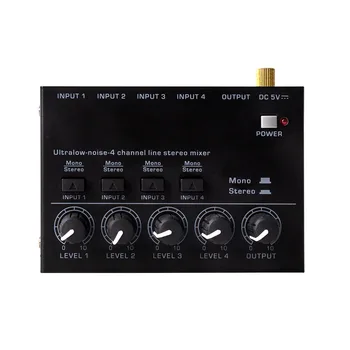 4 Csatornás Ultra Alacsony Zajszint Sztereó Vonal Mixer Mini Profi hangmérnök Tápegység DC5V Könnyű kezelhetőség Audio Mixer