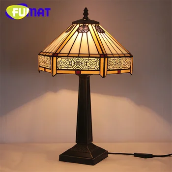 FUMAT Tiffany Vintage Üveg asztali lámpa egyszerű stílusú réz háló asztali lámpa Art Deco den hálószoba szemvédő lámpa
