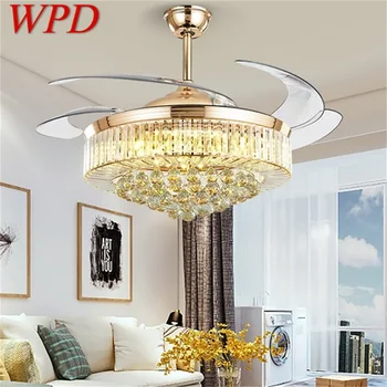 WPD Mennyezeti Ventilátor Fény Láthatatlan Luxus Kristály Ezüstös LED Lámpa Távirányító Modern Otthon