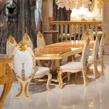 Európai Tömör Fából Faragott Étkező Asztal Bútor Francia Ruhával Szék Kombináció Ruha Olasz Luxus Villa Nappali