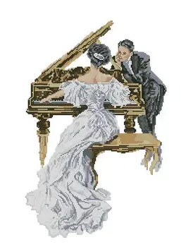 Magasabb Pamut Kedves Jelezni keresztszemes Készlet Hölgy a Zongora a Zene, Nő, Ember Csodálja Kérő