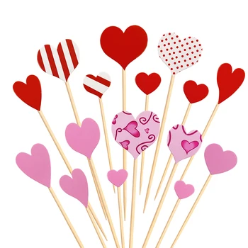 16Pcs Rózsaszín Piros Szív Cupcake Topper Élelmiszer-Választás Valentin-Nap Esküvő Szívességet Menyasszonyi Születésnapi Torta Dekoráció, Party Kellékek