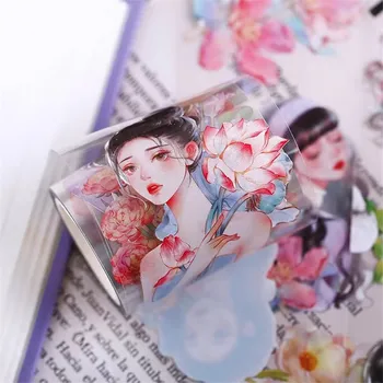 Szép Lótusz Virágos Lány Washi PET Szalag Kártya Készítés Dekoráció DIY Scrapbooking Terv Matricák