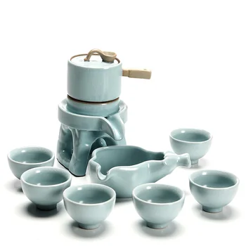 Kínai stílusú kerámia 6-személy automatikus stone mill kung-fu tea set Ru kemence háztartási egyszerű lusta teaszertartás tea csésze készlet
