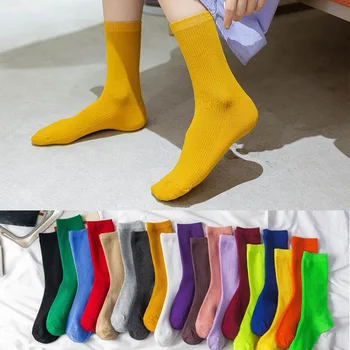 Négy évszak stílus egyszínű független csomagolás Kupac zokni női zokni közepes cső lélegző csíkos pamut zokni