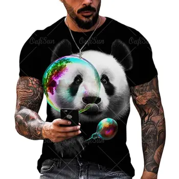 Kedves Panda Nyomtatás Férfi pólók Nyári Streetwear Laza O-Nyakú, Rövid Ujjú Felsők Pólók Férfi Ruházat Túlméretezett Póló Férfi