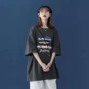 A nők Közepes Hosszúságú Túlméretes póló, Laza Nyári Nő Ruha koreai Divat Rave Vintage Y2k Streetwear Aranyos Maximum a Tizenéves