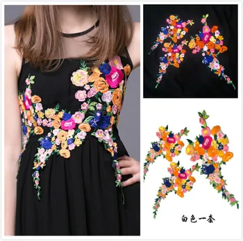 2db/sok 3D-s hímzett virágok csipke javítás DIY ruhák, kiegészítők sokszínű csipke szegéllyel virágok dekoratív anyag