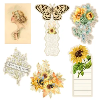 6db/Csomag Vintage Pillangós Virágot, Matricát, DIY Kézműves Scrapbooking Album Szemét Napló, Dekorációs Matrica