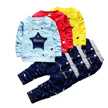 Ruha készlet ötágú csillag applied fiúk lányok Tavaszi Őszi pulóver kabát + nadrág 1-4year divat Minőségi gyermek ruha