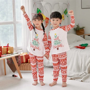 A gyerekek Pár Karácsonyi Tops and Nadrág Családi Homewear karácsonyfa Nyomtatás Öltöny Szülő-gyermek Vékony Tavaszi Őszi Melegítőben Viselni