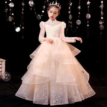 Gyermek ruha Hercegnő ruha 2023 lányok nagyképű fonal fogadó elegáns szülinapi kifutón zongora teljesítmény ruha