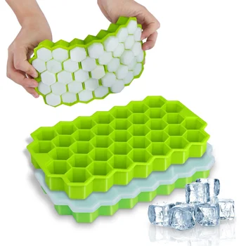 Ingyenes szállítás Honeycomb jégkocka Tálca Levehető Fedél Szilikagél jégkocka Penész BPA Mentes