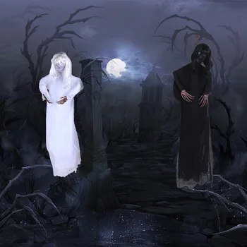 Halloween Horror Fekete, Fehér, Lógó Szellem Dísz Halloween Ijesztő Hang-aktivált Reális Lóg Szellem Dekoráció
