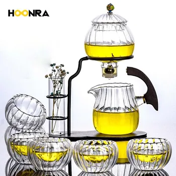 HOONRA Kreatív Lámpás Modell Üveg Teáskanna Modern Dekoráció Kung Fu Teáskanna Drinkware Átlátszó Üveg Teás Készlet 6 Csésze