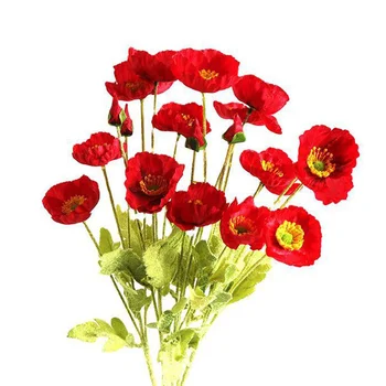 4 Fej Poppy Virág Mesterséges Selyem Poppy a Home Office Központi Asztal nappaliba Esküvő Dekoráció Hamis Virág Csokor