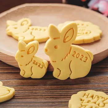 2023 Aranyos Rabbit Cookie Bélyegző Lenyomatot 3D Húsvéti Nyúl Fondant Embosser Vágó Süteményeket Keksz Penész Húsvétra Új Év Fél