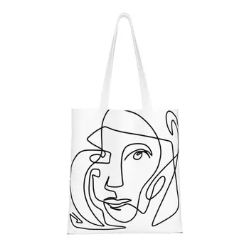Aranyos Pablo Picasso Egy Sort Absztrakt Művészet Bevásárló Tote Bags Újrahasznosítás Spanyol Művész Élelmiszerbolt Vászon Váll Shopper Táska