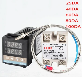 100-240V Digitális PID Hőmérséklet Vezérlő + 25~100DA SSR+K Hőelem Szonda