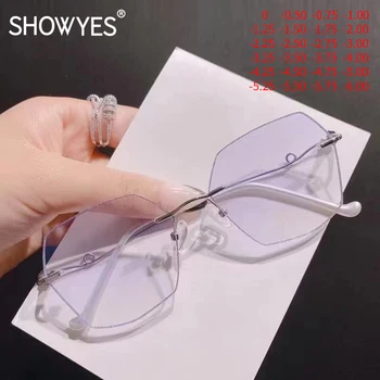 Luxy Nagy Lencse Női Keret nélküli Rövidlátás Szemüveg Kagyló Dekoratív Minta Új Stílus Divat Anti Kék Fény Szemüveg
