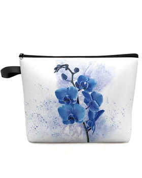 akvarell kék virág phalaenopsis Egyéni Utazás Kozmetikai Táska Hordozható Smink-Tároló Tasak a Nők Vízálló tolltartó