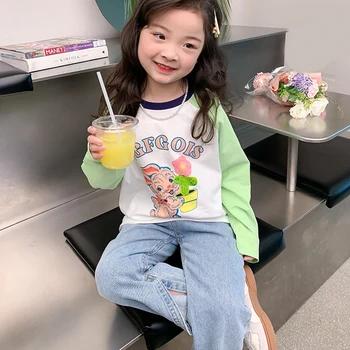 Rajzfilm Nyomtatott Póló Lányoknak Aranyos póló Baba Tshirt Maximum Gyermekek koreai Stílus Felső Póló Tavaszi-Nyári Gyerek Ruha