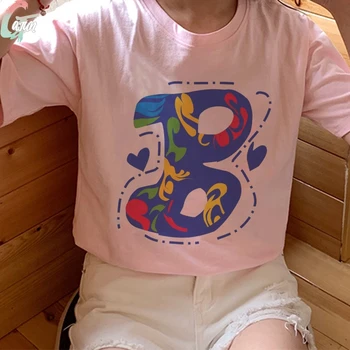 A B C angol Ábécé Grafikus Nyomtatás Nő Tshirts 2021 Nyáron Rózsaszín Femme Nyakkendő Festék Levelet pólók Harajuku Alkalmi Pólók Felsők