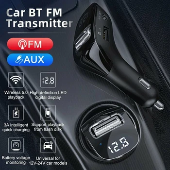 Vezeték nélküli Autó Dual Port Kettős USB Töltő FM Transmitter Bluetooth-kompatibilis 5.0 AUX Kihangosító, MP3-Lejátszó Auto Autó Tartozékok